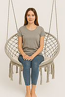 Підвісне крісло-гойдалка 80 см Плетена кругла гойдалка WCG + м’яка подушка Біла