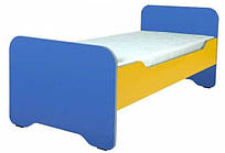 Жовто-синє ліжко дитяче односпальне із закругленими спинками, без матраца для садків таборів Нікан