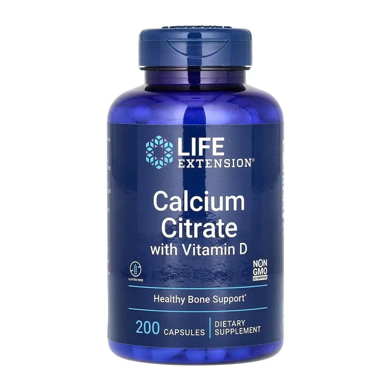 Кальція цитрат із вітаміном D Life Extension Calcium Citrate with Vitamin D, 200 капсул, фото 1