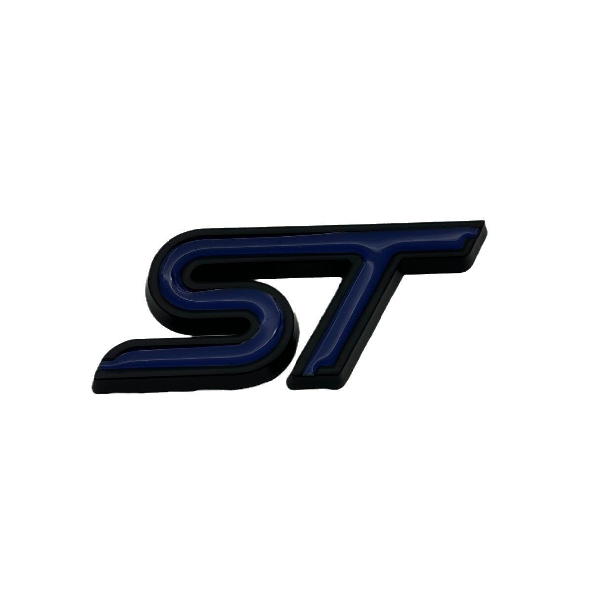 Емблема напис ST для Ford синя+чорна окантовка 78х36мм метал (на скотчі), фото 1