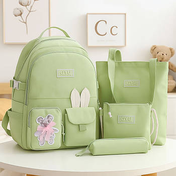 Набір шкільний Рюкзак 40х29х12 см, Сумка, Шоппер, Пенал, Зелений / Комплект сумок / Рюкзак з сумками