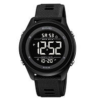 Skmei 2498 мужские спортивные часы черные с черным циферблатом на каучуковом ремешке