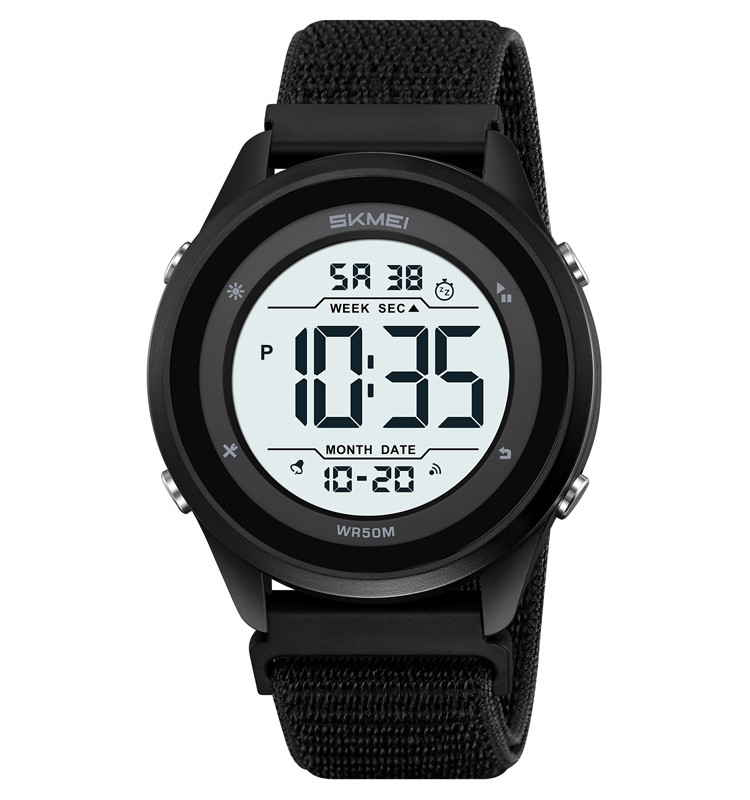 Skmei 2498 чоловічий спортивний годинник чорний із білим циферблатом на нейлоновому ремінці