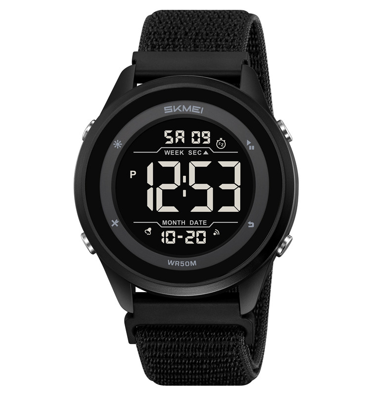 Skmei 2498 чоловічий спортивний годинник чорний із чорним циферблатом на нейлоновому ремінці
