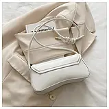 Сумка багет з бантиком прямокутна через плече з екошкіри, сумка-сідло в корейському стилі 24x5x11 см, біла, фото 2