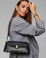 Сумка багет прямокутна жіноча через плече з екошкіри, сумка-такса в стилі old money 28x9x12 см, чорна