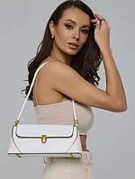 Сумка багет прямокутна жіноча через плече з екошкіри, сумка-такса в стилі old money 28x9x12 см, біла