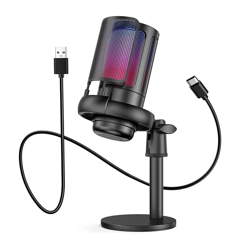 Мікрофон ME6S USB конденсаторний для ПК з RGB-підсвіткою, фото 1