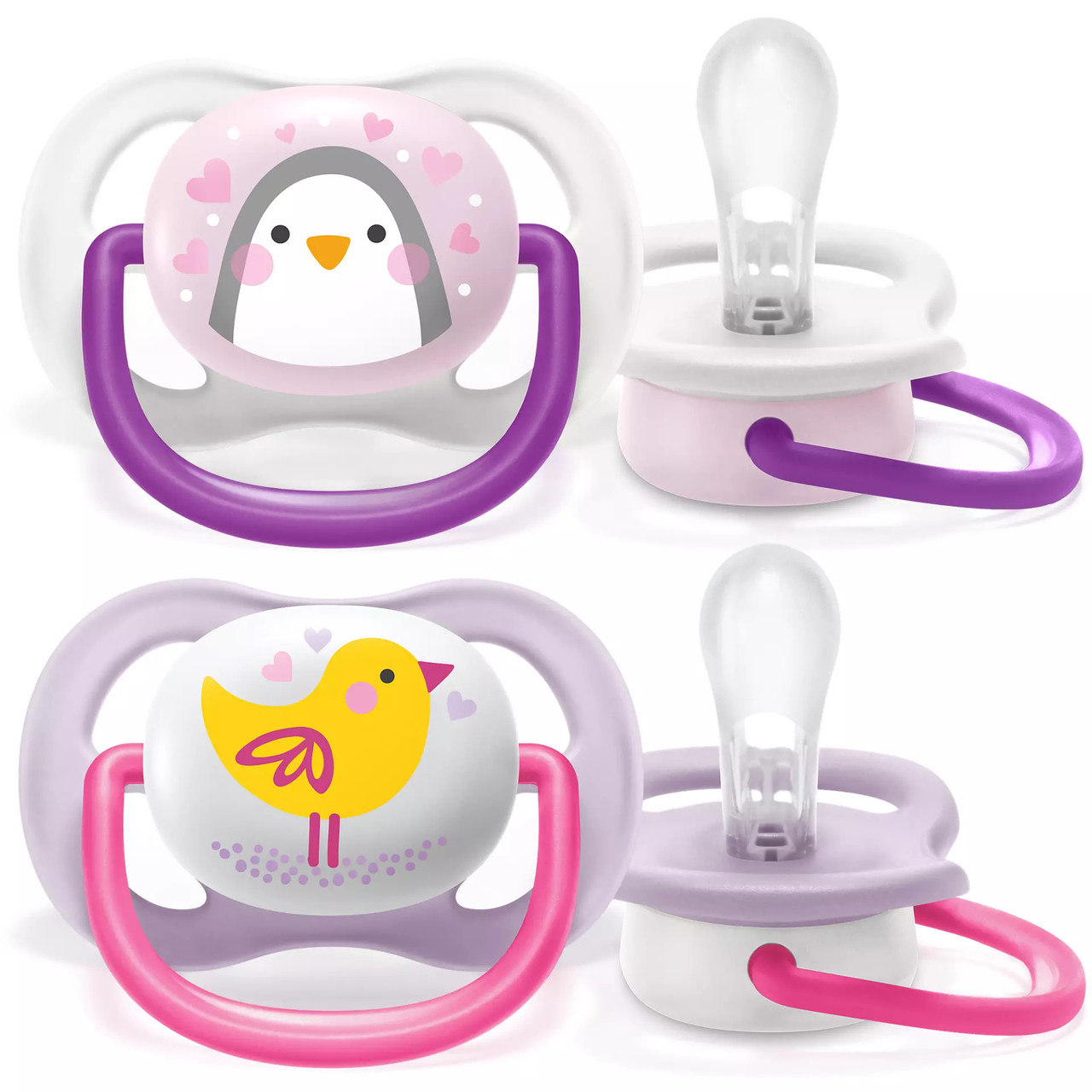 Пустушка Avent Ultra Air 0-6міс, ортодонтична, 2шт, Animal для дівчат, фото 1