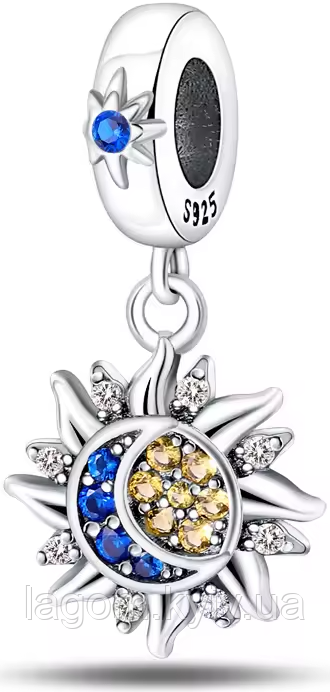 Срібний шарм-підвіска в стилі PANDORA Sun&Moon Сонце і Місяць 925 намистина на браслет ПАНДОРА, фото 1
