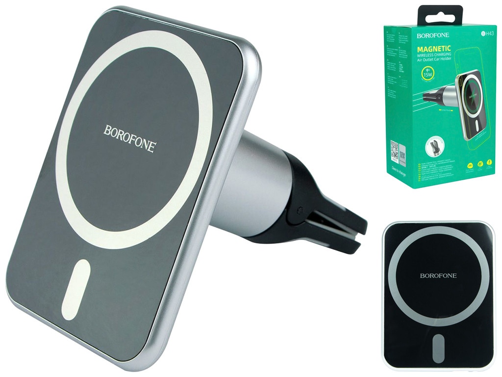 Автоутримувач BOROFONE BH43 Xperience magnetic wireless Magsafe 15W Black-Silver