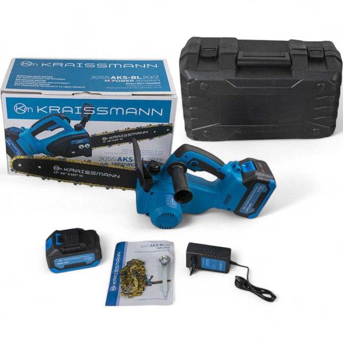Акумуляторна ланцюгова пилка KRAISSMANN 3055 AKS-BL 20/2 MP (2 акум. 20В, 4000 мАг, Безщітковий, шина 305 мм, НІМЕЧЧИНА)