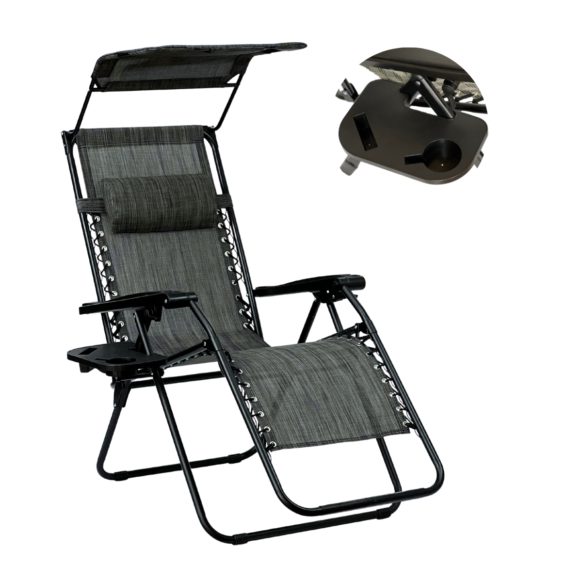 Складне крісло-шезлонг із козирком LEOBRO Zero Gravity Dark Grey (LB-ZGC-H1-DGR), фото 1