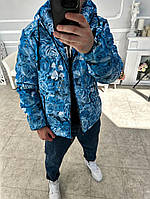 Чоловіча яскрава блакитна тепла куртка з принтом [G]