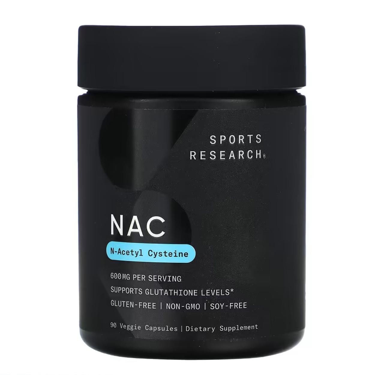 N-ацетилцистеїн Sports Research NAC-N-Acetyl-L-Cysteine, 600 мг, 90 рослинних капсул, фото 1