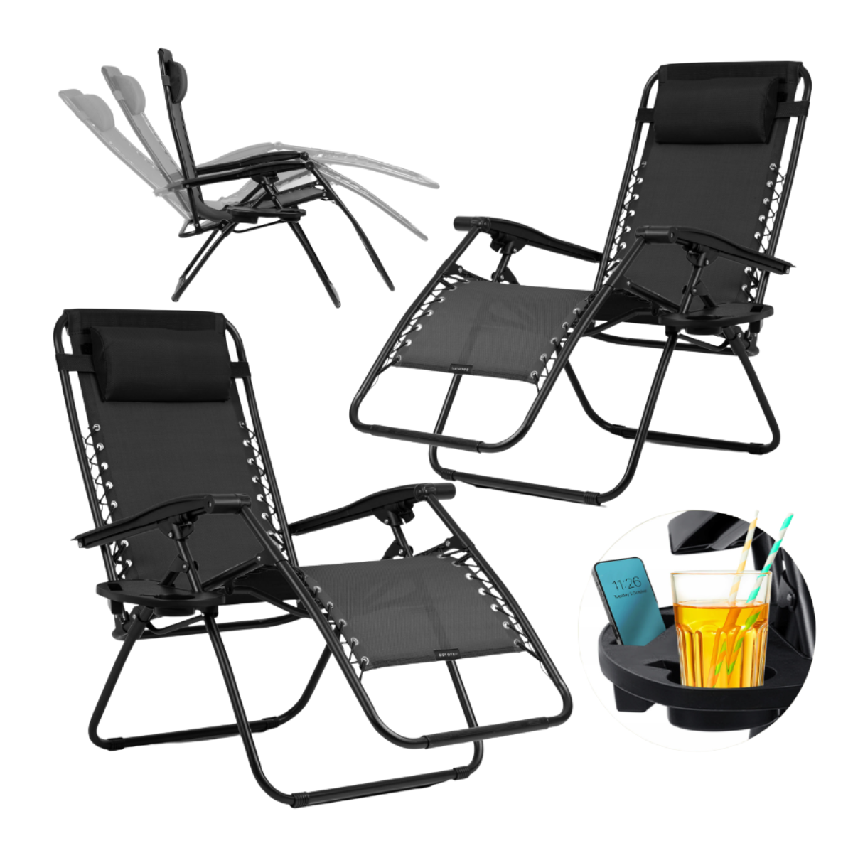 Розкладне крісло шезлонг LEOBRO Zero Gravity Black (LB-ZGC-A1-BLK), фото 1