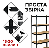 Стелаж LEOBRO Чорний 180 х 180 х 40 см, 175кг/полиця, 5 полиць (LB-R175-BLKX2), фото 2