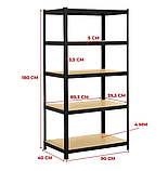 Стелаж LEOBRO Чорний 180 х 180 х 40 см, 175кг/полиця, 5 полиць (LB-R175-BLKX2), фото 3