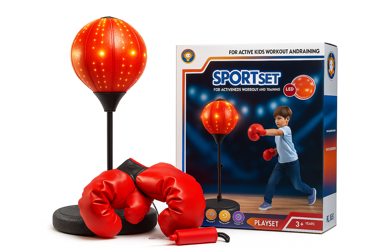 Дитячий боксерський набір з грушею, рукавичками та світловими ефектами на стійці, фото 1