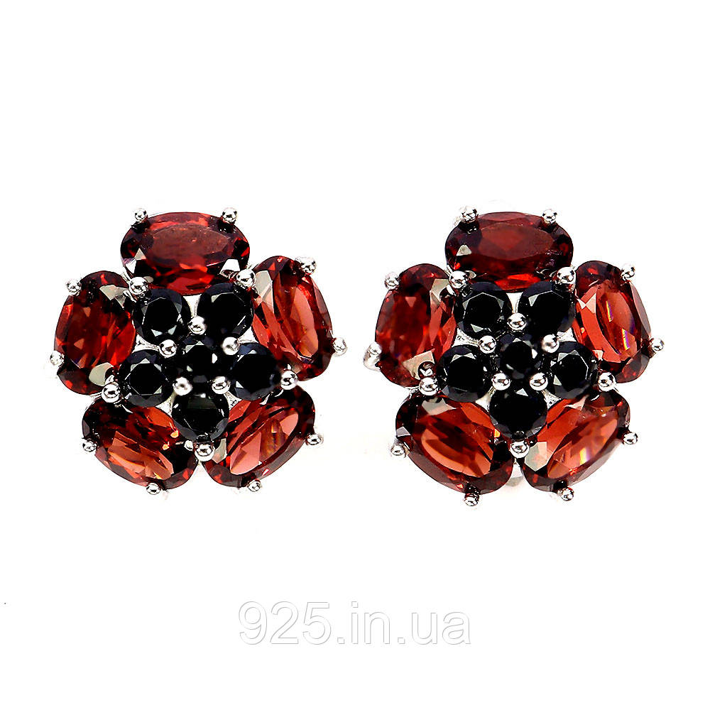 Сережки. Натуральний гранат і шпінель. Срібло 925., фото 1