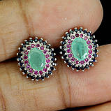 Сережки. Натуральний смарагд, сапфір і рубін. Срібло 925., фото 3