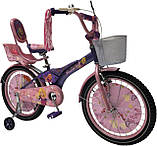 Дитячий сталевий 20 Racer Girl велосипед із багажником для ляльок і кошиком фіолетовий для дівчинки, фото 4