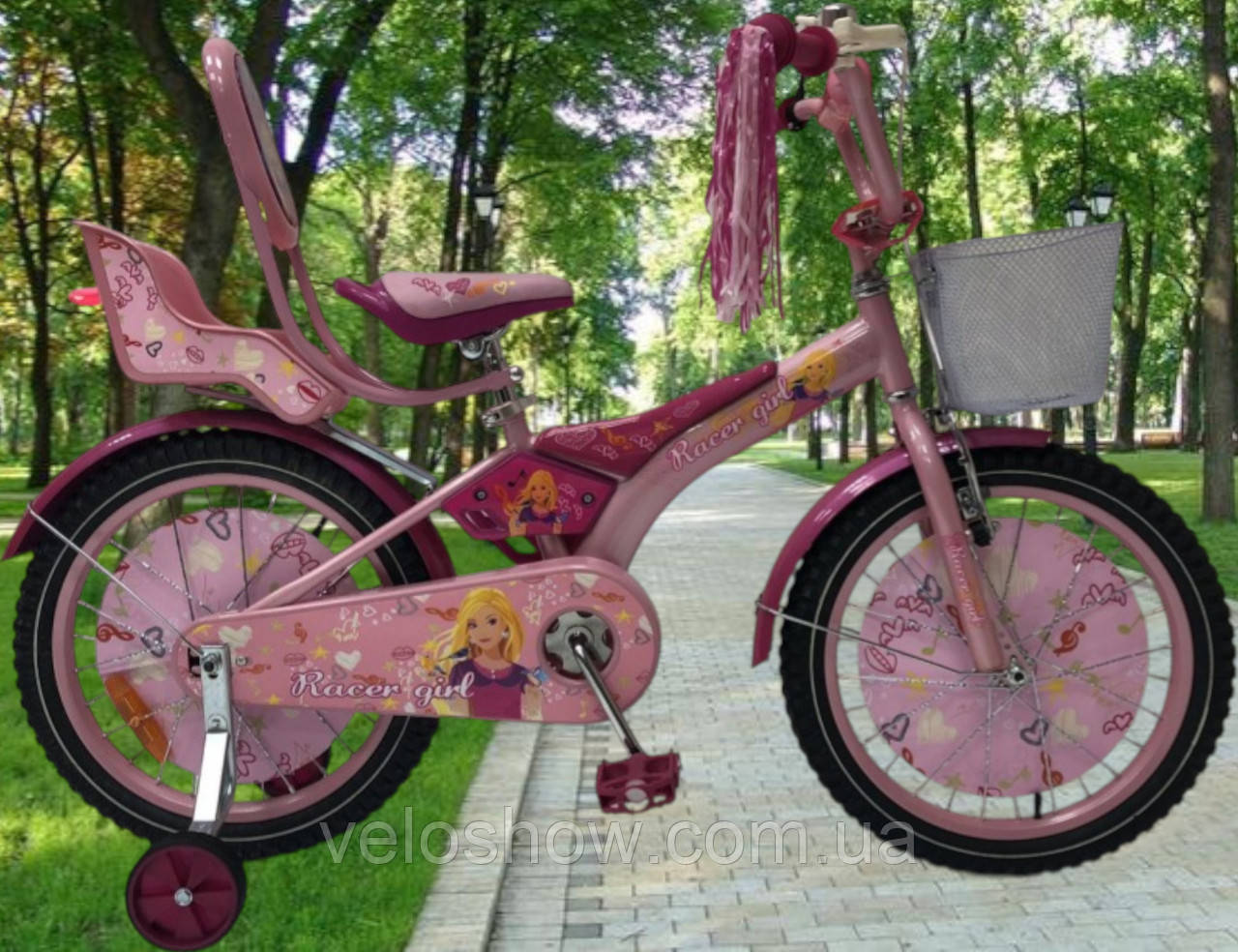 Дитячий сталевий 14 Racer Girl велосипед із батьківською ручкою, рожевий для дівчинки, фото 1