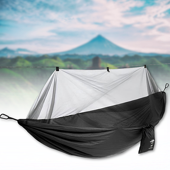 Гамак туристичний 220x120 см з москітною сіткою від комах та кишенею Чорний