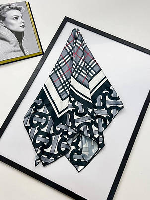 Шовкова брендова хустка Burberry 90*90 см сіра ручна обробка краю, фото 2