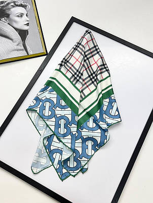 Шовкова брендова хустка Burberry 90*90 см ручна обробка краю, фото 2