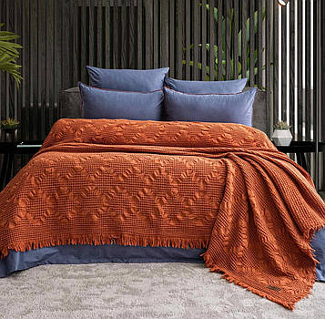 Комплект бавовняної постільної білизни поплін з покривалом-пледом євро розмір Туреччина Nijuu