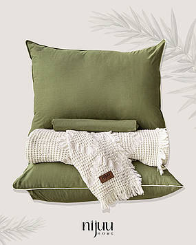 Комплект бавовняної постільної білизни поплін з покривалом-пледом євро розмір Туреччина Nijuu