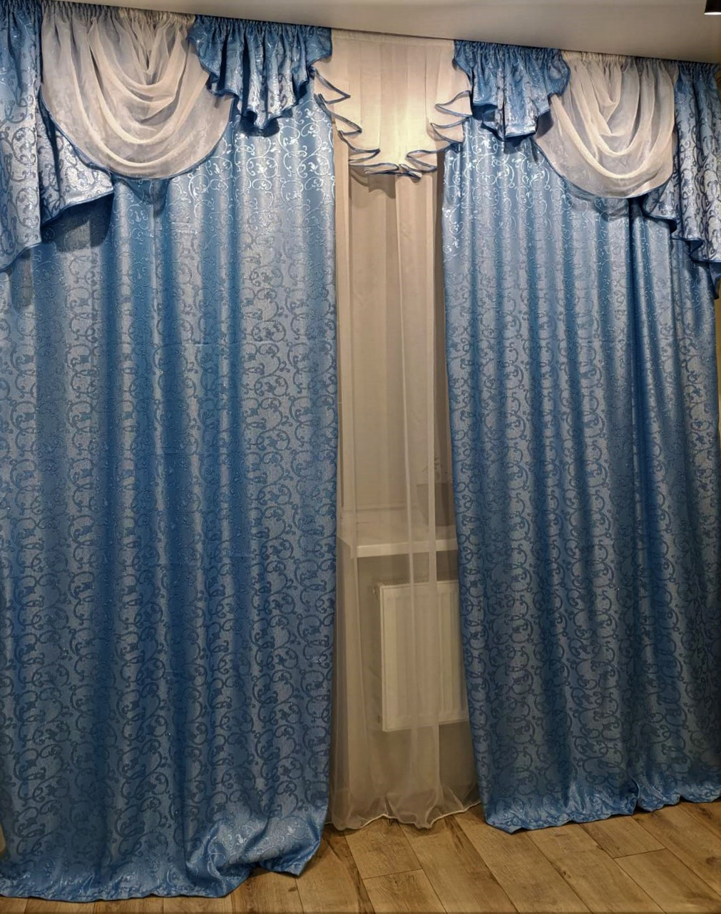 Комплект штор із ламбрекеном жаккард з люресом №316 блакитний