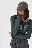 Трикотажний лонгслів на зав'язках із асиметричною горловиною - сірий цвет, ONE SIZE (є розміри)