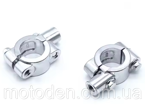 Пара сріблястих кріплень дзеркал мотоцикла (зріза 10мм) на кермо мотоцикла / адаптер дзеркала, фото 1