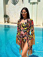 Парео з бахромою, пляжне кольорове парео під будь-який купальник