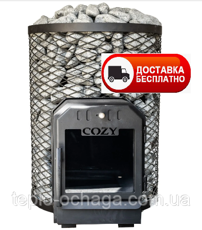 COZY 18 O-TW з виносною топкою, товщина металу 5 мм, дров'яна піч для лазні та сауни до 18 м куб, фото 1