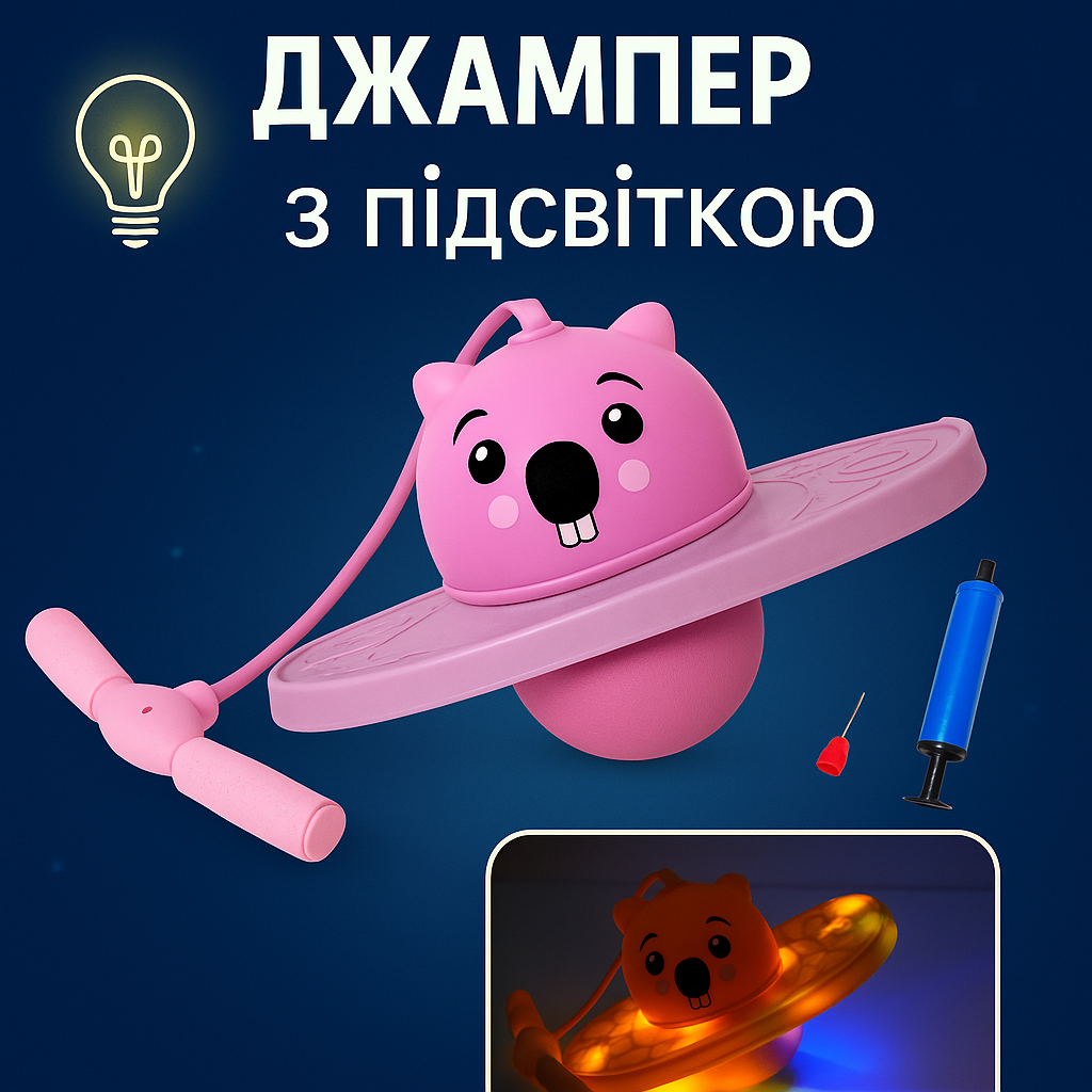Дитячий м'яч для стрибків Світиться + Насос, Jumbo Viking / Джампінг для дітей / Джампер Рожевий 22-041, фото 1