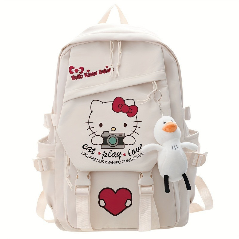 Рюкзак шкільний для дівчинки Hello Kitty з брелоком Гусак. Дитячий рюкзак ранець Білий, фото 1