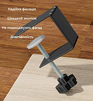 Універсальні меблеві затискачі для фасадів товщиною до 50 мм чорні. Комплект із 2 штук для захисту поверхні, фото 5