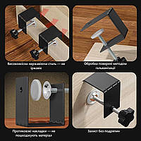 Універсальні меблеві затискачі для фасадів товщиною до 50 мм чорні. Комплект із 2 штук для захисту поверхні, фото 3