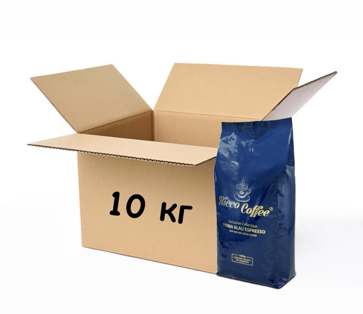 Оптом ящик кави в зернах Ricco Coffee Prima Blau Espresso 10кг Україна міцна кава вендінг, фото 1