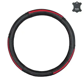 Чохол на кермо з натуральної шкіри "М" (37-38см) чорно-червоний. Elegant 105766