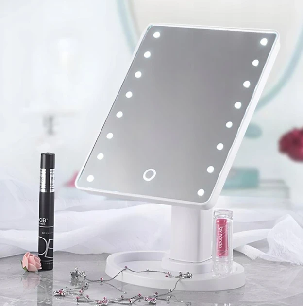 Настільне Дзеркало з підсвіткою Large 16LED Mirror для макіяжу Білий, фото 1