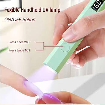 Ультрафіолетова лампа портативна для нігтів сушіння гель-лаку дорожня на акумуляторі Зелений