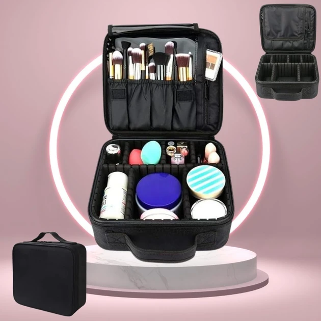 Косметичка органайзер зі знімними перегородками дорожній портативний б'юті кейс із ручкою MA-454, фото 1