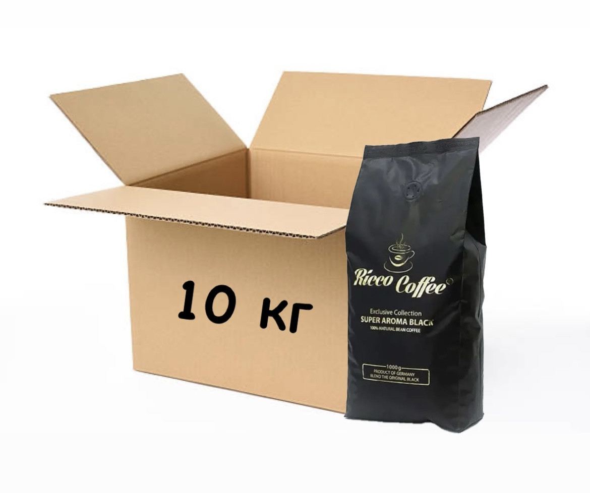 Оптом ящик кави в зернах Ricco Coffee Super Aroma Black 10кг Україна темна обсмажування вендінг, фото 1