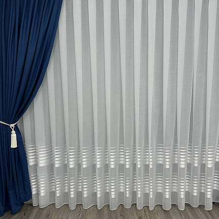 Тюль льон зі смужками Aselya білий на відріз, фото 1