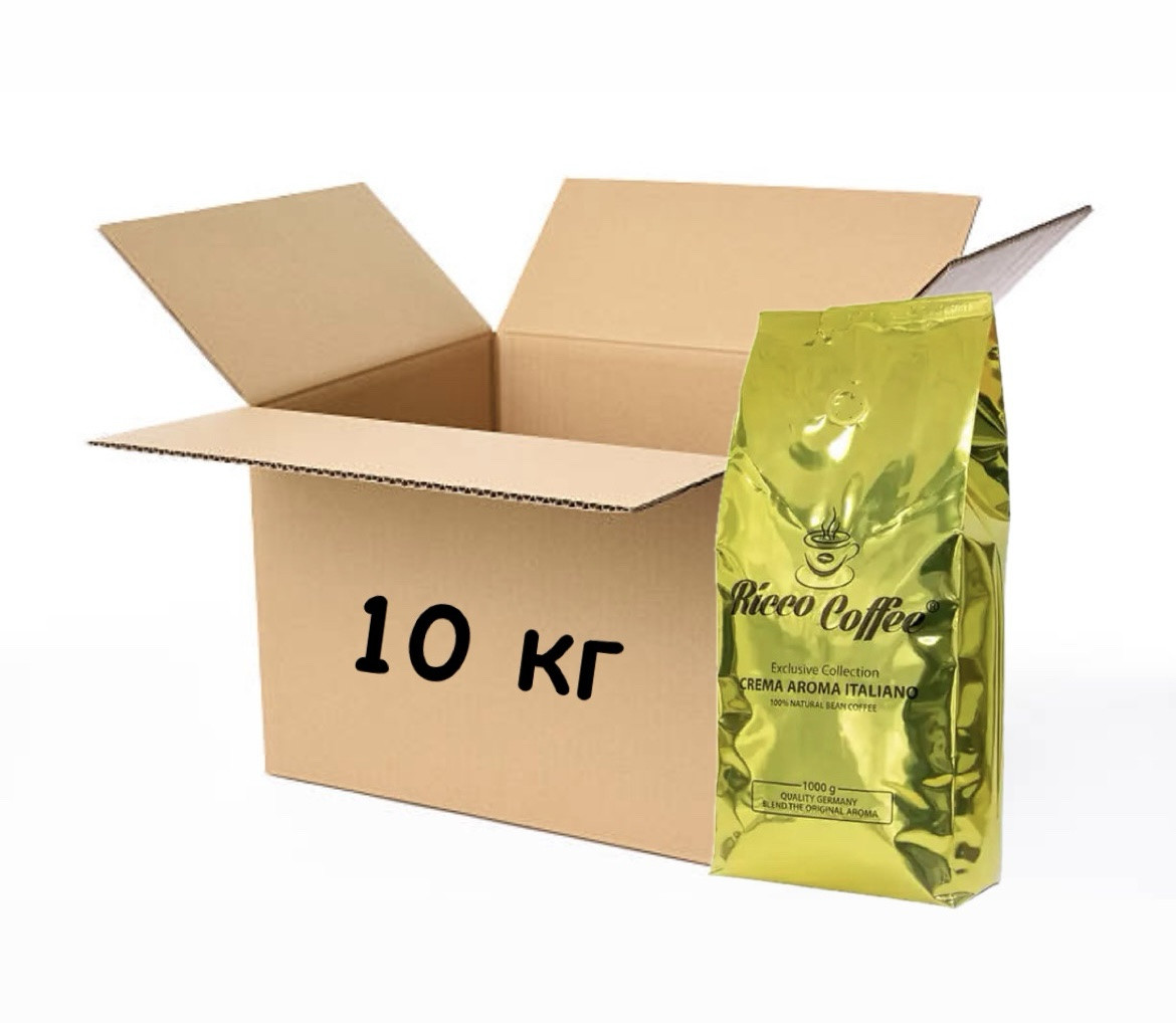 Оптом ящик кави в зернах Ricco Coffee Crema Aroma Italiano 10кг Україна середня обсмажування вендінг, фото 1