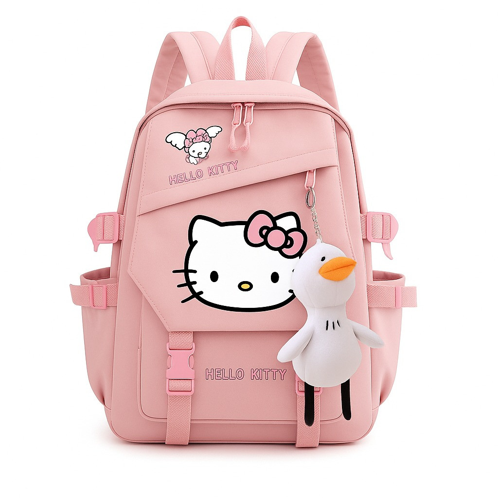 Рюкзак шкільний для дівчинки Hello Kitty з брелоком Гусак. Дитячий рюкзак ранець Рожевий, фото 1